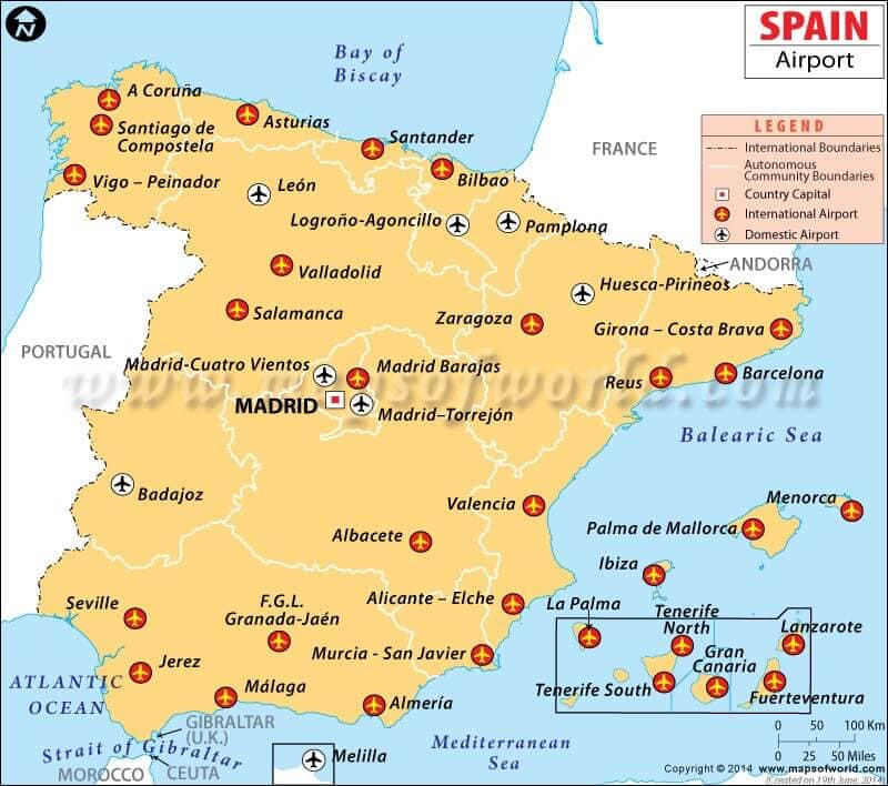 Map of Spain - Flights to Spain
