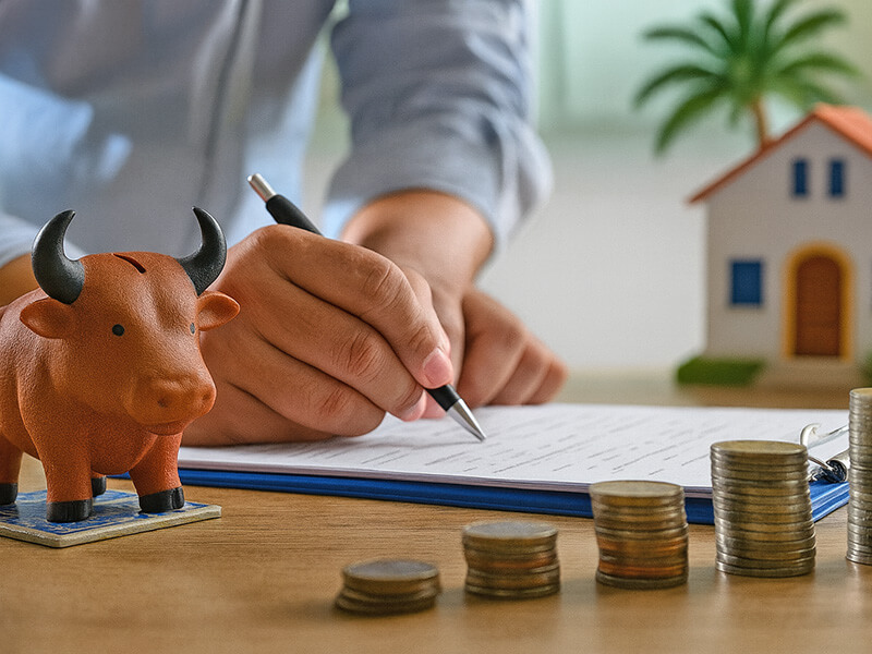 Mortgage in Spain with bull and money